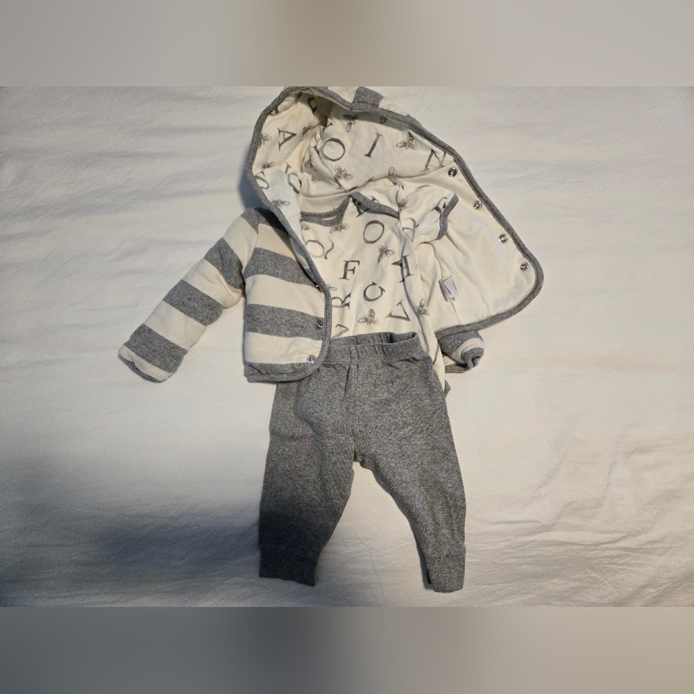 Gray and Cream Baby Burt's Bees Outfit Set With Warm Jacket 0-3 Month